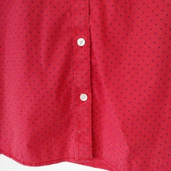 LL Bean Red & Black Polka Dot Button Up Shirt - Picture 4 of 6